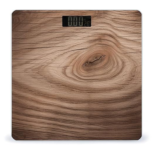 Wood Grain Scale with LCD Easy-to-Read Anti-Slip Weight Digital Bathroom Scale Precision Weighing Scales Sturdy Tempered Glass Body Weight Scales for Daily Use