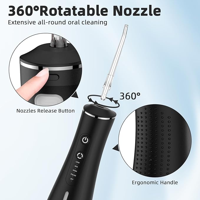 Water Flosser for Teeth Cordless Rechargeable Electric Tooth Flosser 4 Modes 300ML Water Tank IPX7 Waterproof for Travel Home (Black)
