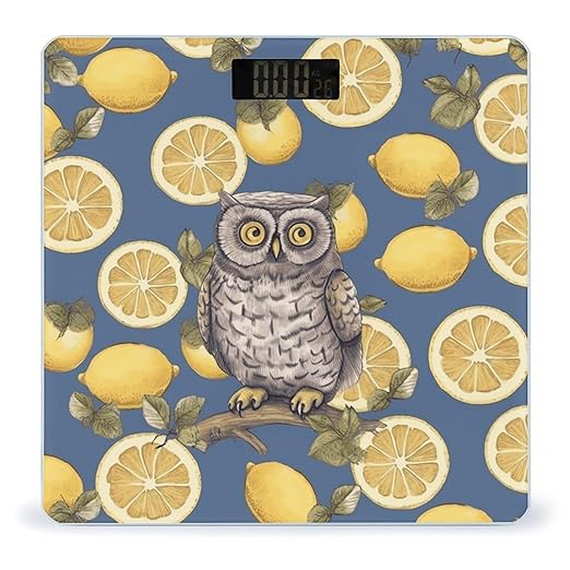 Lemon and Owl Scale for Body Weight Anti-Slip Tempered Glass Digital Bathroom Scales Clear LCD Display Weighing Scale Safe Rounded Corners Smart Scales