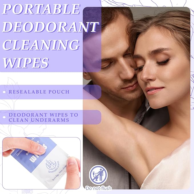Timgle 200 Count Deodorant Wipes Bulk Individually Wrapped Travel Size Wipes for Men Women Body Underarm Deodorant Remove Sweat Sports Travel Clean Skin Daily Use Female Male(Purple)