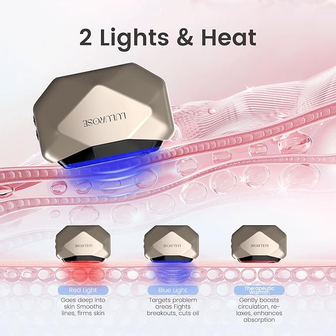 LULUROSE Facial Massager with Red and Blue Light Heat Vibrating for FaceBeauty Device for Skin Care Wrinklesat Home or Traveling
