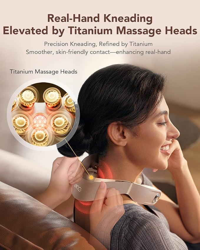 SKG G7 Pro Fold Foldable 3.0 Neck Massager for Pain Relief Deep Tissue Vibration Cordless Travel MassagerInnovative Portable 3D Neck Massager for Office Home Car Travel Gold Titanium Neck Massager