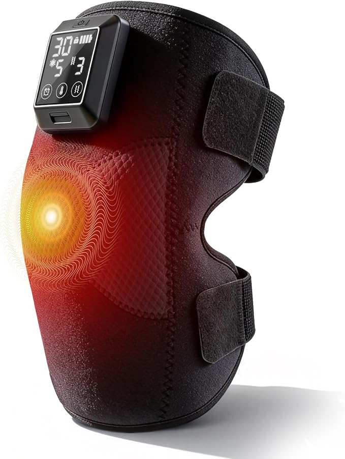 Knee Massager 5000mAh Knee Heating Pad with 6 Heat &amp 6 Vibration Massage Heated Knee Brace for Knee Pain Relief Arthritis Gifts for Seniors Women Men(Single)