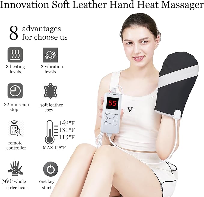 A Pair Electric Hand Massager Machine for Carpal Tunnel Pain Relief with 3 Modes Intensities 3 Heat Levels Fingers MassageBirthday Gifts for Women HusbandGifts for Women Men