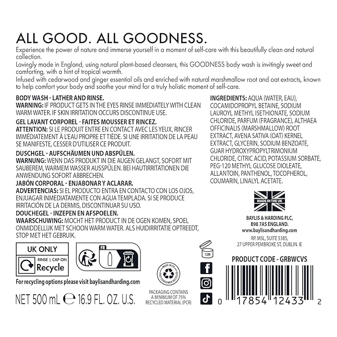 Baylis &amp Harding Goodness Coconut Vanilla &amp Shea Natural Body Wash 16.9Fl.oz Pack of 3 - Biodegradable Formula