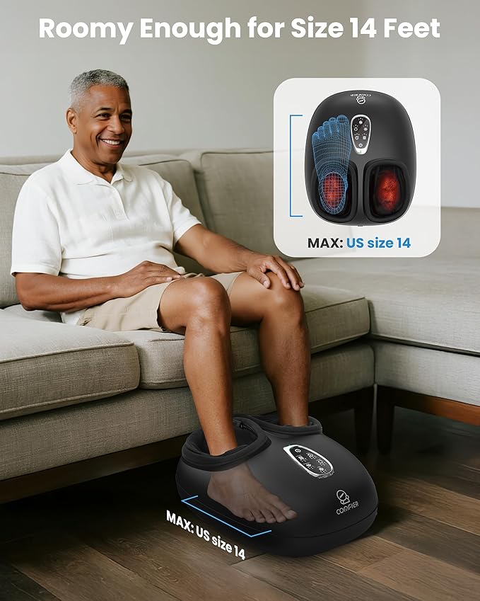 COMFIER 4-in-1 FSA Eligible HSA Shiatsu Foot Massager with Heat Compression &amp Vibration Independent Controls 3 Levels Toe Touch Control Large Size Fits Up to 14 Gifts for Mom Dad Home Offic