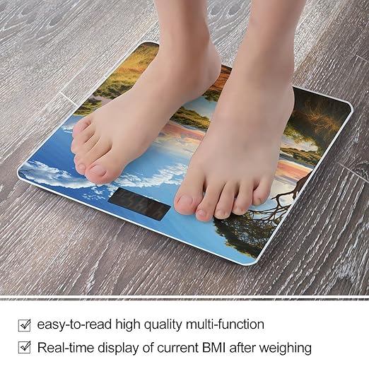 African Landscape with Nile River and Giraffe Scale for Body Weight Anti-Slip Tempered Glass Digital Bathroom Scales Clear LCD Display Weighing Scale Safe Rounded Corners Smart Scales