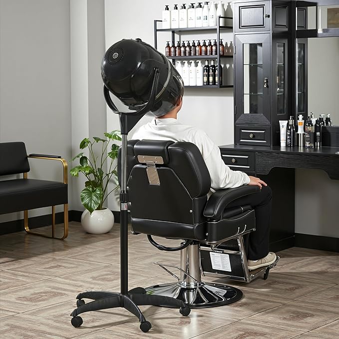 BarberPub 1300W Hooded Hair Bonnet Dryer with Stand Height Adjustable Floor Standing Rolling Base Beauty Salon Equipment with 360° Rotation VHD08