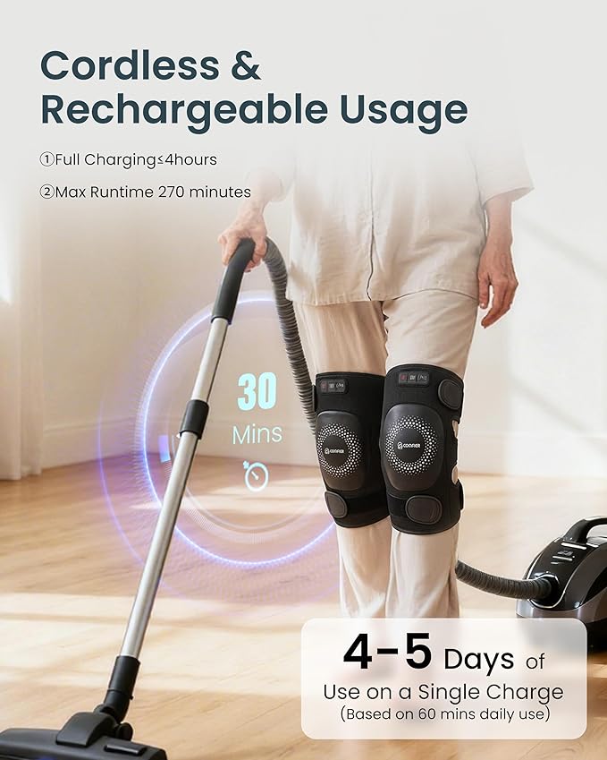 COMFIER Cordless Knee Massager with Graphene Heating 3 Vibration Motors Rechargeable Heated Knee Brace with 5 Modes &amp 3 Heat Levels Portable Heating Pad for Men Women Seniors Gift for Mom Dad