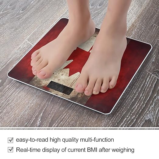Digital Bathroom Scale for Body Weight Scale with Bright LCD Display High Accuracy Step-On Technology Auto On/Off Retro Canada Flag Digital Scales 400 Lbs /180kg