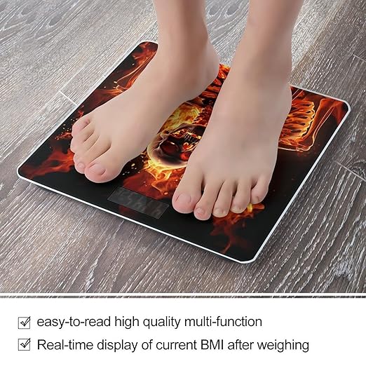 Fire Skeletons Scale for Body Weight Anti-Slip Tempered Glass Digital Bathroom Scales Clear LCD Display Weighing Scale Safe Rounded Corners Smart Scales