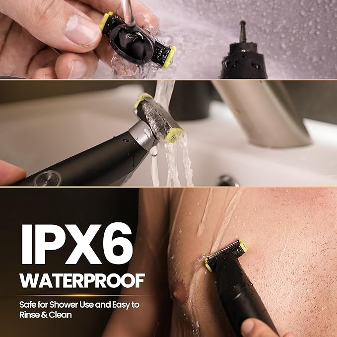 Body Hair Trimmer for Men Electric Shaver for Pubic &amp Groin Hair Ball Groomer Beard Chest Legs Sensitive Areas with Skin-Safe Dual Blades Waterproof Wet-Dry IPX6 Rechargeable USB-C 3 Combs