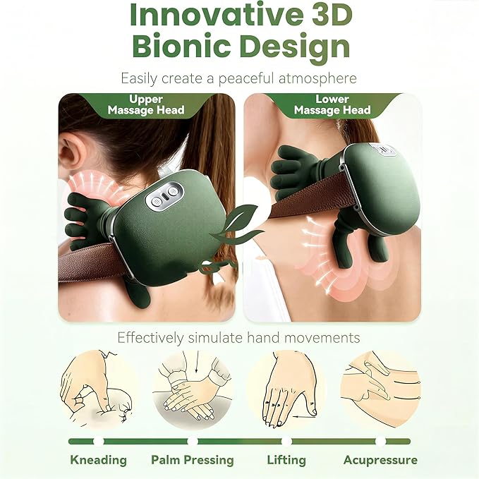 4D Shiatsu Neck Massager with Heat Wireless Deep Tissue Back &amp Shoulder Massager for Cervical Pain Relief Portable Rechargeable Kneading Massage Device for Home Office &amp Travel