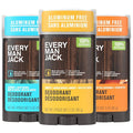 Every Man Jack Men's Deodorant Variety Set - Includes 3 Full-Sized Aluminum Free Natural Deodorant Sticks - Coconut + Driftwood Citrus + Eucalyptus Amber + Sandalwood - 3oz (3 Pack)