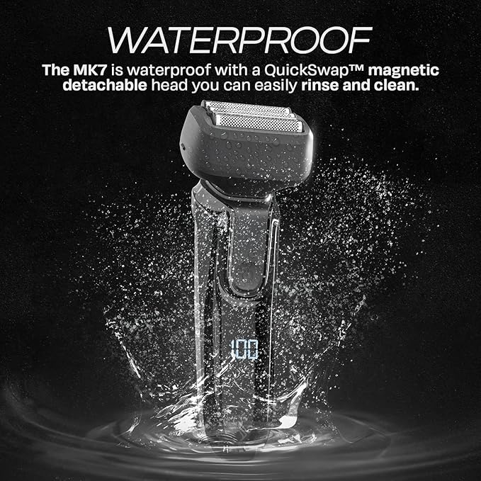 HUMMINGBIRD MK7 Premium Foil Face Shaver Four Blade Foil Shaver with Long Hair Leveler Electric Razor for Men Waterproof Wet &amp Dry Shave Cordless USB-C Rechargeable LED Display Travel Case