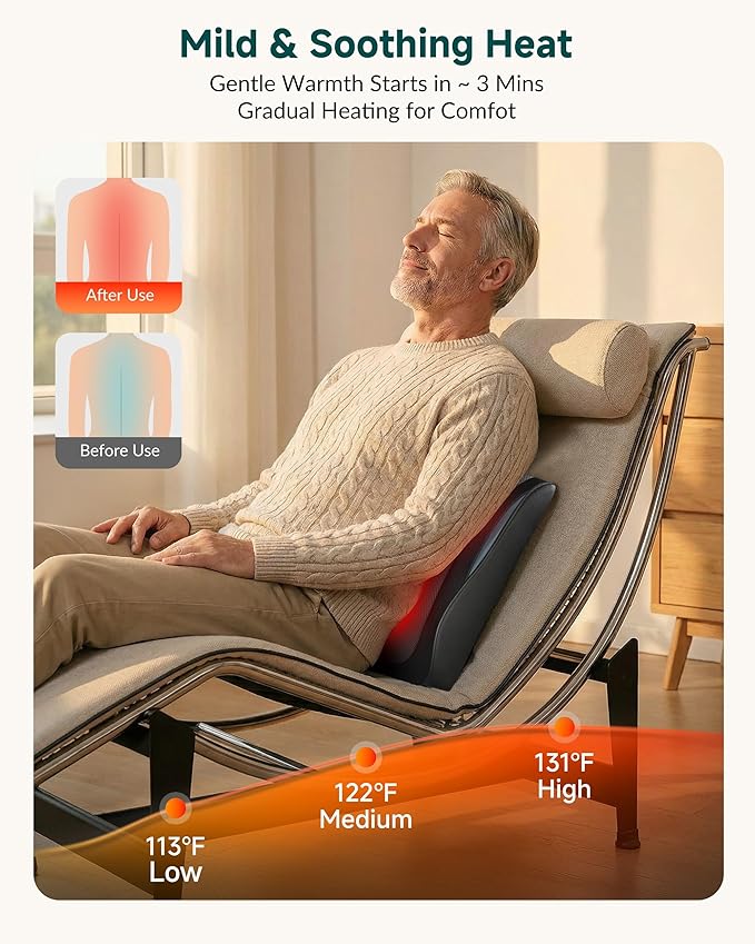 Snailax Shiatsu Back Massager for Back Pain Deep Tissue Lower Back Neck Massager with Heat 3D Kneading Back Massager for Chair Massage Pillow as Gifts for Mom Dad Women