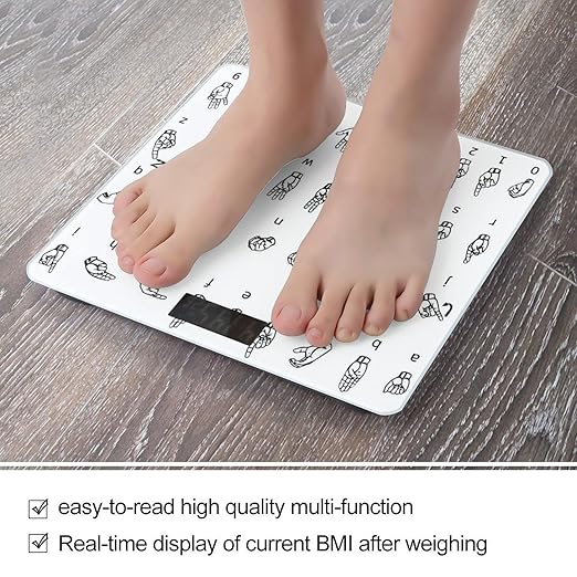 Sign Language Alphabet Scale for Body Weight Highly Accurate Digital Bathroom Body Scale Digital Bathroom Scales for People Anti-Slip Large LCD Display Smart Scales