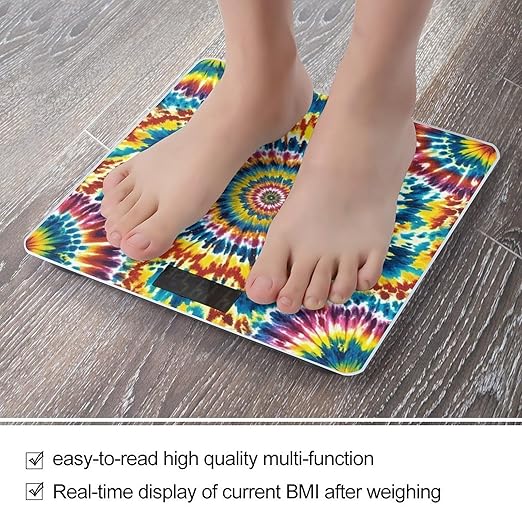 Color Tie Dye Bathroom Scale Automatic Power On/Off Body Scales LCD Backlight Display Square Digital Scale Rounded Corners Bathroom Scales for Home Bedrooms