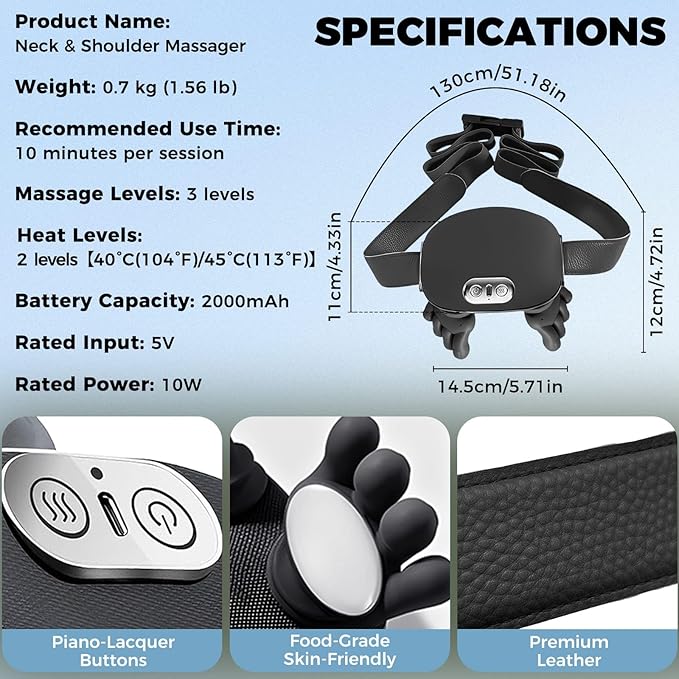 Shoulder &amp Neck Massager with Heat 4D Bionic Heated Neck Massager with Fingers Simulates a Real Palm Massage for Comfort 3 Intensity Levels + 2 Heat Settings Relax Muscle Tension