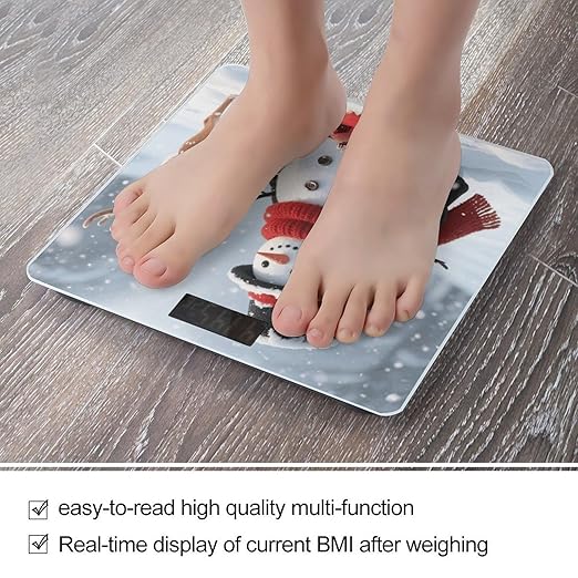 Christmas Snowman and Reindeer Scale for Body Weight Sturdy Tempered Glass Weighing Scales with LCD Display Accurate Digital Bathroom Scale Convenient Body Fat Smart Scales Easy Read