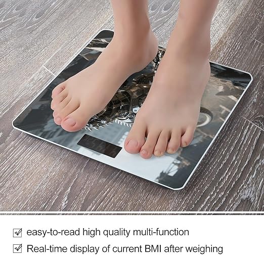 A Mechanical Dinosaur in A Ruined City Bathroom Scale for Body Weight LCD Display Digital Bathroom Scale Tempered Glass Bathroom Weight Scales Fashion Smart Scales for Home Bedroom 400 Lb