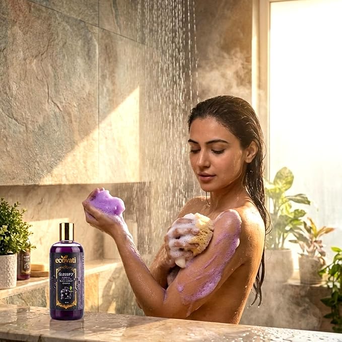 Glossify Luxury Blackcurrant Grape Shower Gel | Deep Cleansing &amp Hydrating Body Wash with Aloe Vera and Vitamin E | Refreshing Fragrance | 300 ML