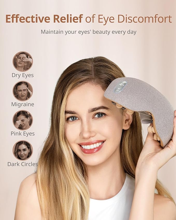 Eye Massager with 2 Level Heat &amp Cool 150 Mins Uses 3 Modes &amp 14 Vibration Heads Heated Eye Mask with Bluetooth Music for Migraine Eye Strain Puffiness and Dry Eye Relief Eyes Care for Wo
