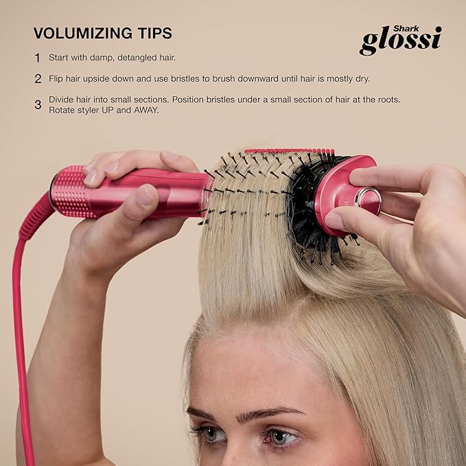 Shark Glossi 2-in-1 Hot Tool and Air Glosser | Ultra-Fast Ultra-Glossy Blowouts at-Home | Heat-Controlled Ceramic Curly Coily and Color Friendly | Raspberry | HT302BP