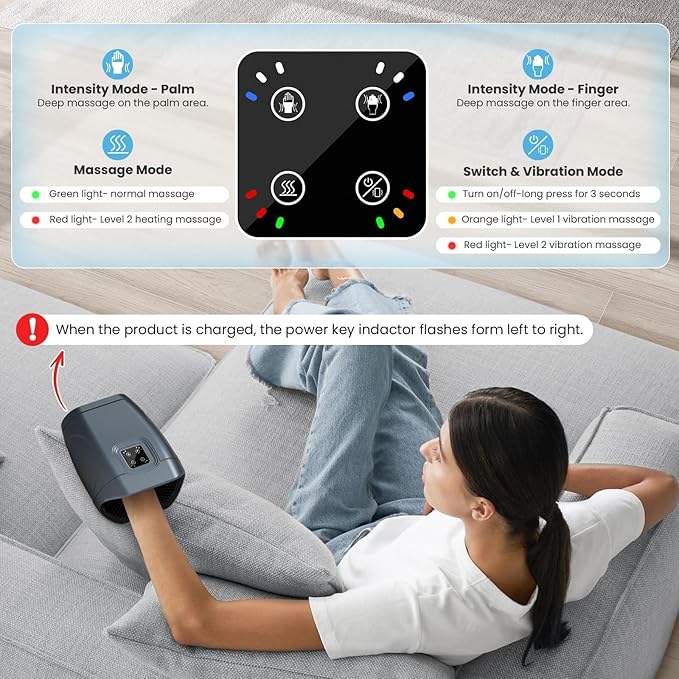 JQX Hand Massager with Heat and Compression Cordless Electric Hand Massager 3 Levels Pressure for Finger Gifts for Women Men(Grey)