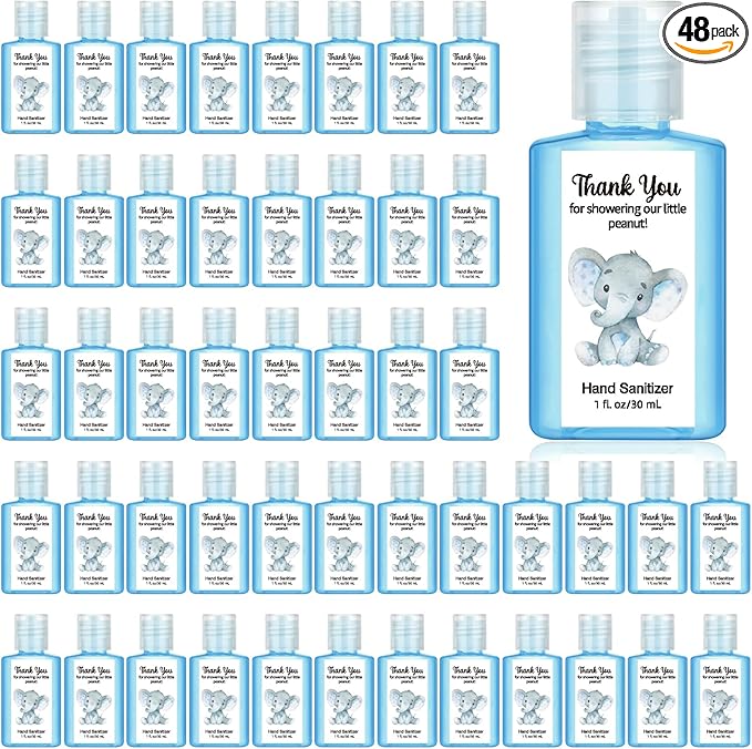 Gejoy 48 Pack Baby Shower Mini Hand Sanitizer Elephant Theme Baby Shower Party Favors for Guest Travel Size Thank You Gifts for Elephant Boy Gender Reveal Party Supplies