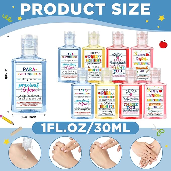 24 Pcs Paraprofessional Day Gifts Mini Hand Sanitizer Bulk Favors 1fl oz Travel Size for Party Supplies Dentist Doctor Nurse Teacher Coworker