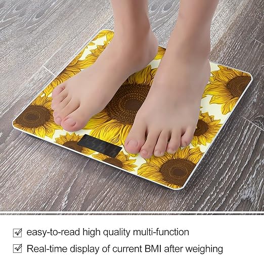 Sunflower Scale for Body Weight Highly Accurate Digital Bathroom Scale Sturdy Tempered Glass Weighing Scales with LCD Display Fashion Body Fat Smart Scales 400lb