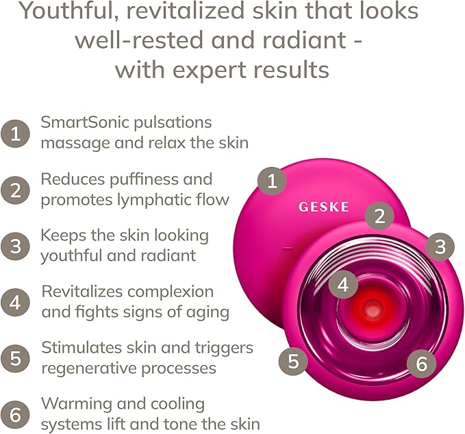 GESKE SmartAppGuided™ Sonic Cool &amp Warm Face &amp Body Massager | 9 in 1 | Electric Massager | Face &amp Body | Battery-Free Cooling &amp Warming | Firms Relaxes &amp De-Puffs Skin | with Sma