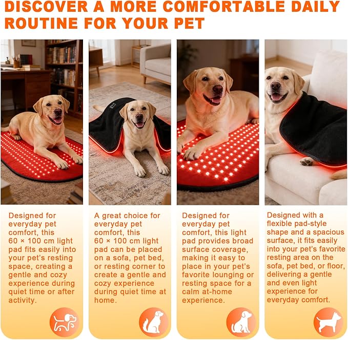 Red Light Therapy Mat for Dogs 23.6 x 39.4 Inches Pet Light Therapy Mat 360 LED Beads 660nm &amp 880nm Light Timer and Controller for Dog Back Waist Legs