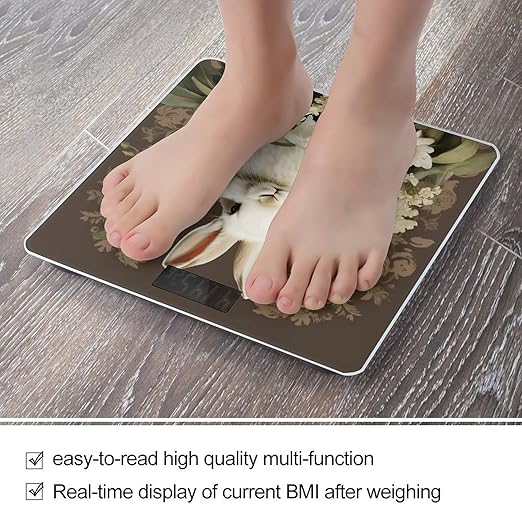 A Beautiful White Rabbit Digital Bathroom Scale for Body Weight Weighing Scale with Backlit LCD Display High Precision Measurements &amp Measures Weight Up to 180kg