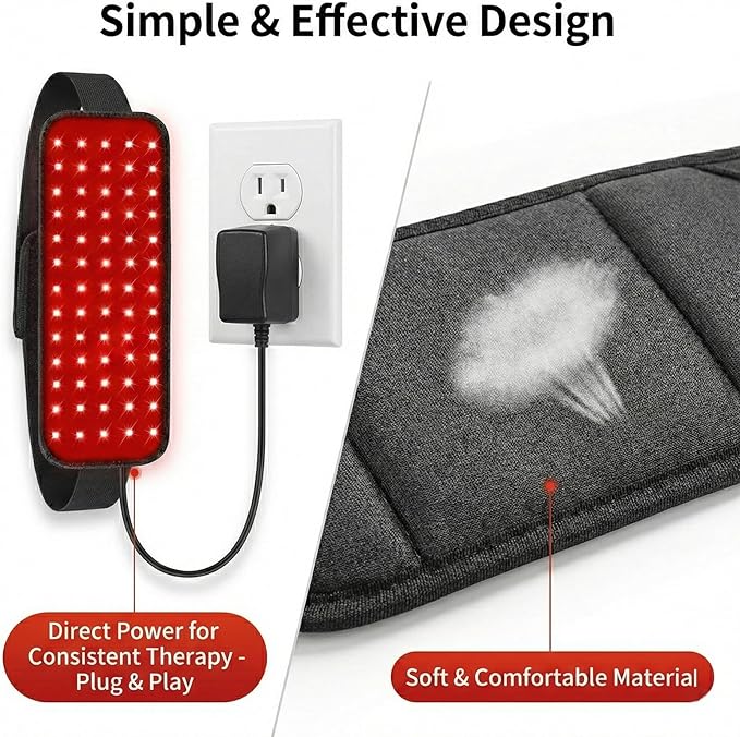 Nurabeam Red Light Therapy for Body | 3-in-1 Led Bead Nura Beam Red Light Therapy Belt with Elastic Strap | 10*5 660nm&amp850nm Home Red Light Therapy for Body Back Waist Shoulder Knee Joint (Black