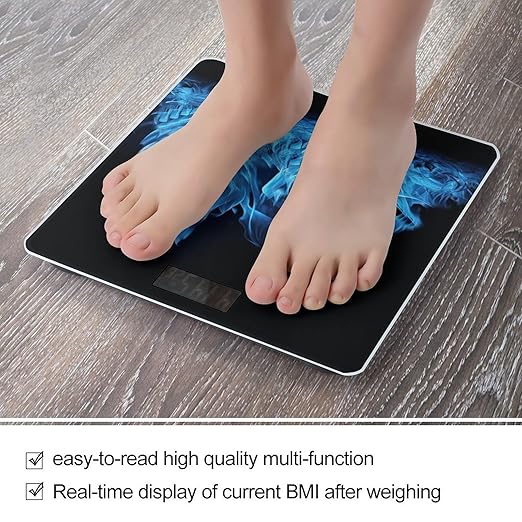 Blue Flame Scale for Body Weight Safe Rounded Corners Tempered Glass Digital Bathroom Scale LED Display 400lb Capacity Weight Scales with High Precision Sensors
