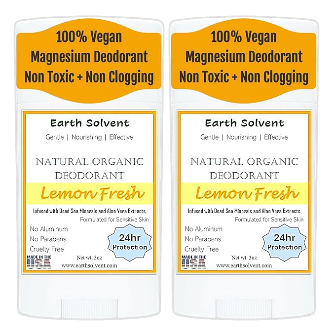 Magnesium Deodorant Vegan Natural Organic Dead Sea Minerals &amp Aloe Vera For Sensitive Skin 24hr Protection Aluminum Free Paraben Free Baking Soda Free Cruelty Free - For Men &amp Women (Lemon