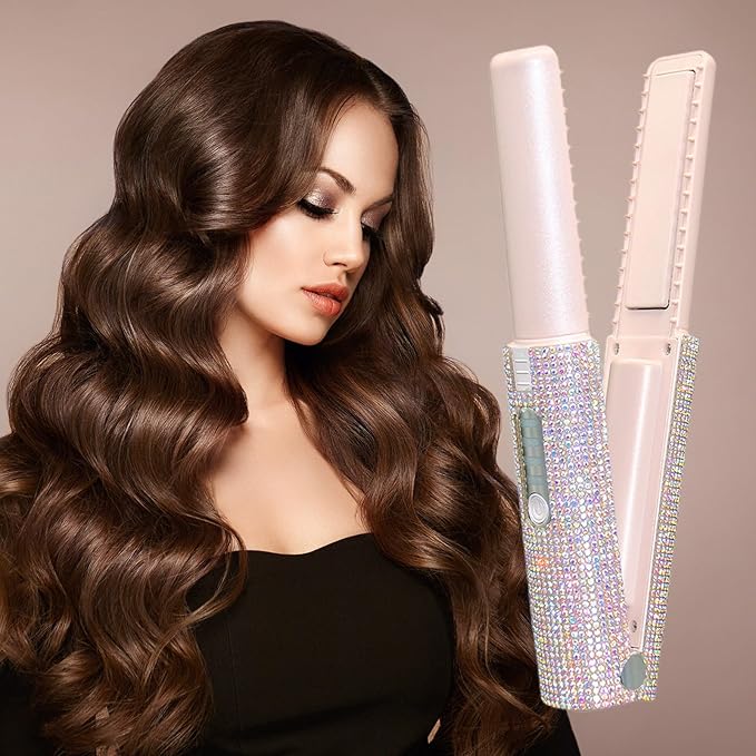 Travel Flat Iron 2 in 1 Hair Curler and Straightener Rechargeable Hair Straightener Portable Straightening Iron Flat