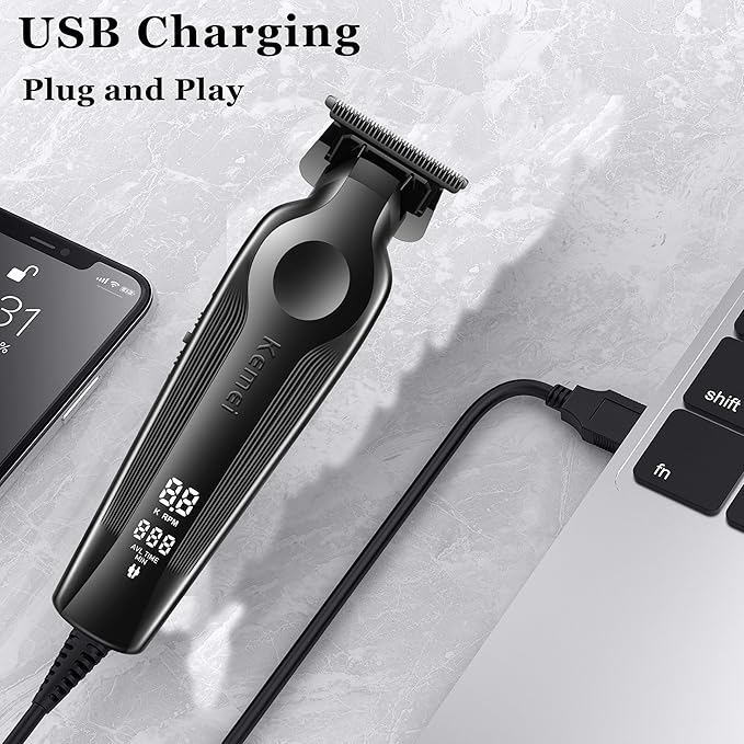 KEMEI Hair Trimmer and Foil Shaver for Men Cordless Hair Clippers Beard Trimmer with T Blade Waterproof Razor Shaver Rechargeable Barber Clippers with LED Display KM-264 Black KM-2024