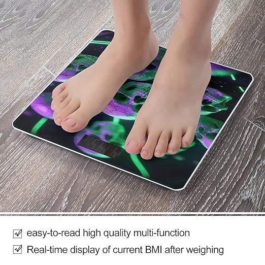 Green Purple Skull Weight Scale Large Digital Bathroom Scales with Bright LED Display Non Slip Digital Scale and Step On Fashion Weighing Machine for Body