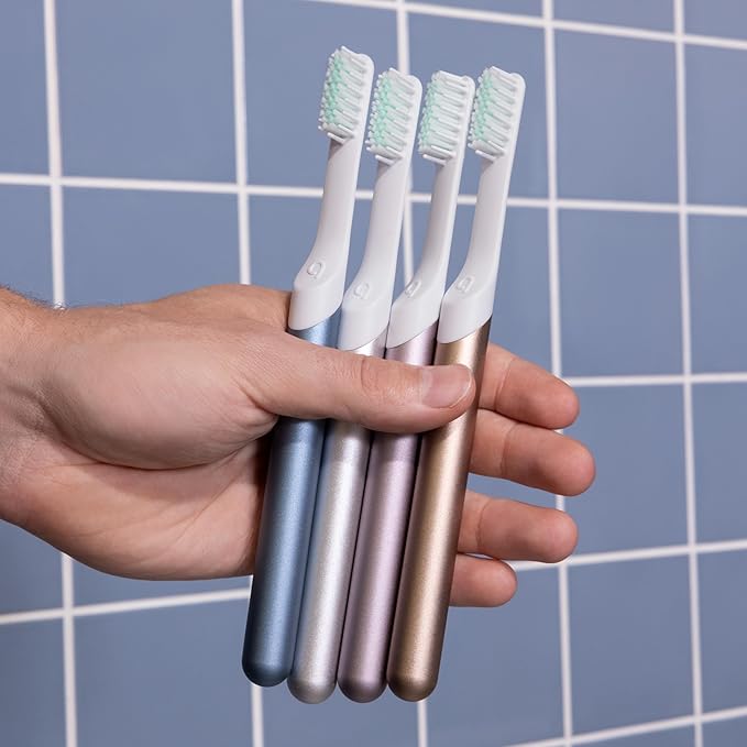 Quip Metal Sonic Electric Toothbrush for Adults - Time Travel &amp Soft Bristles with Travel Case &amp Replacement Brush Head - 3 Month Battery Life Champagne