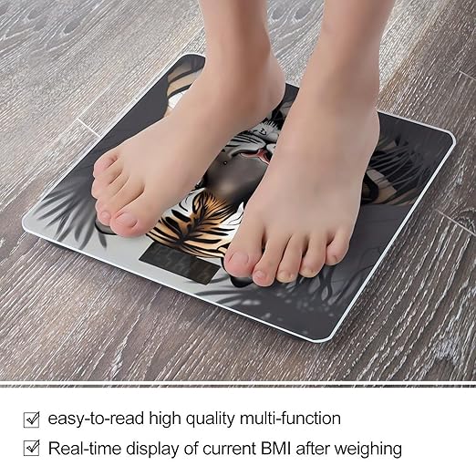 Tiger at Rest Bathroom Scale for Body Weight Bathroom Digital Electronic Weighing Scale with Back Lit LED Display Sturdy Tempered Glass Weight Watchers Scales 400lb