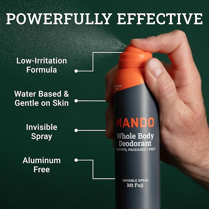 Mando Whole Body Deodorant For Men - Invisible Spray Deodorant - 72 Hour Odor Control - Low Irritation Formula - Aluminum Free Benzene Free - 3.6 ounce Cans (Pack of 2) - Mt Fuji