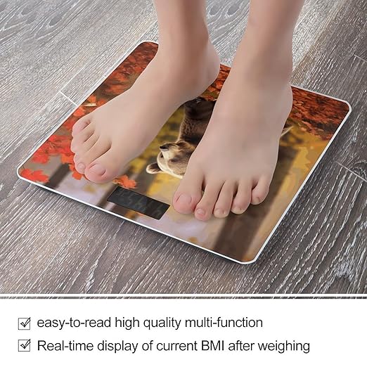 Brown Bear in Autumn Scale with LCD Precision Weighing Scales Sturdy Tempered Glass Weight Scales Easy-to-Read Anti-Slip Weight Digital Bathroom Scale for Daily