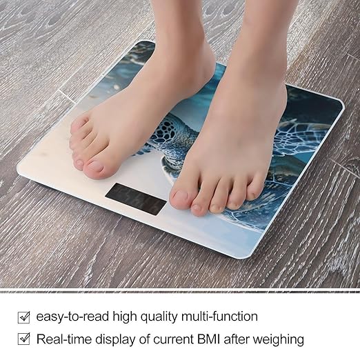 Blue Sea Turtle Weight Scale Cute Bathroom Scale for Body Highly Accurate Digital Weighing Machine for People Compact LCD Display Scales with Sturdy Toughened Glass Scales