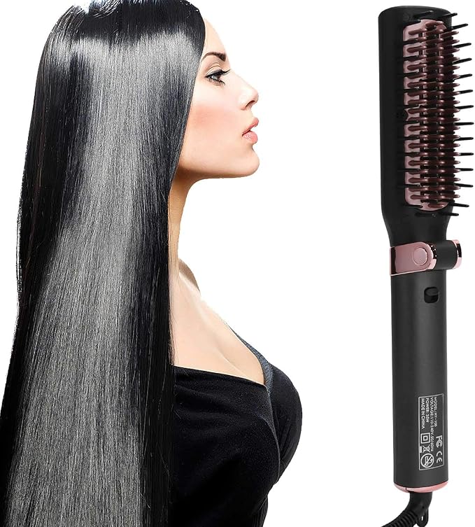 Straightening Comb for Hair Electric Folding Straightener Brush 2-in-1 Hot Brush Hair Straightener Compatiable for Home Salon Travel(US)