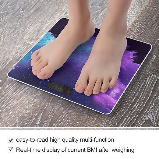 Purple Starry Sky Bathroom Scale Large LCD Backlight Display Digital Scale Rounded Corners Body Scales Automatic Power On/Off Bathroom Scales for Home Bedrooms