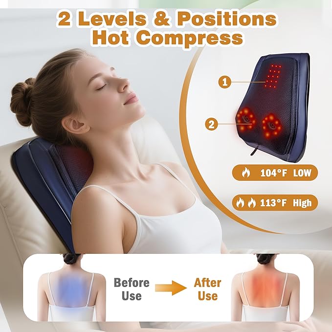Joyset Back Massager for Back Pain Deep Tissue Shiatsu Lower Back Neck Massager with Heat 3D Kneading Massage Pillow for Neck Shoulder Legs Gifts for Mom Dad Women