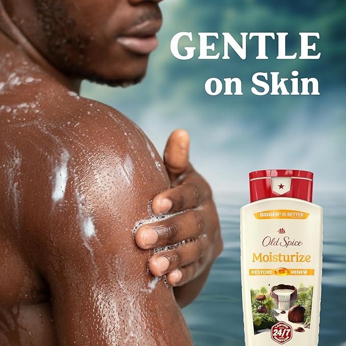 Old Spice Cleansing Body Wash for Men 24/7 Shower Fresh with Lasting Scent Restore &amp Renew Gentle on Skin Vitamin B3 Moisturize with Shea Butter Scent 18 oz (Pack of 4)